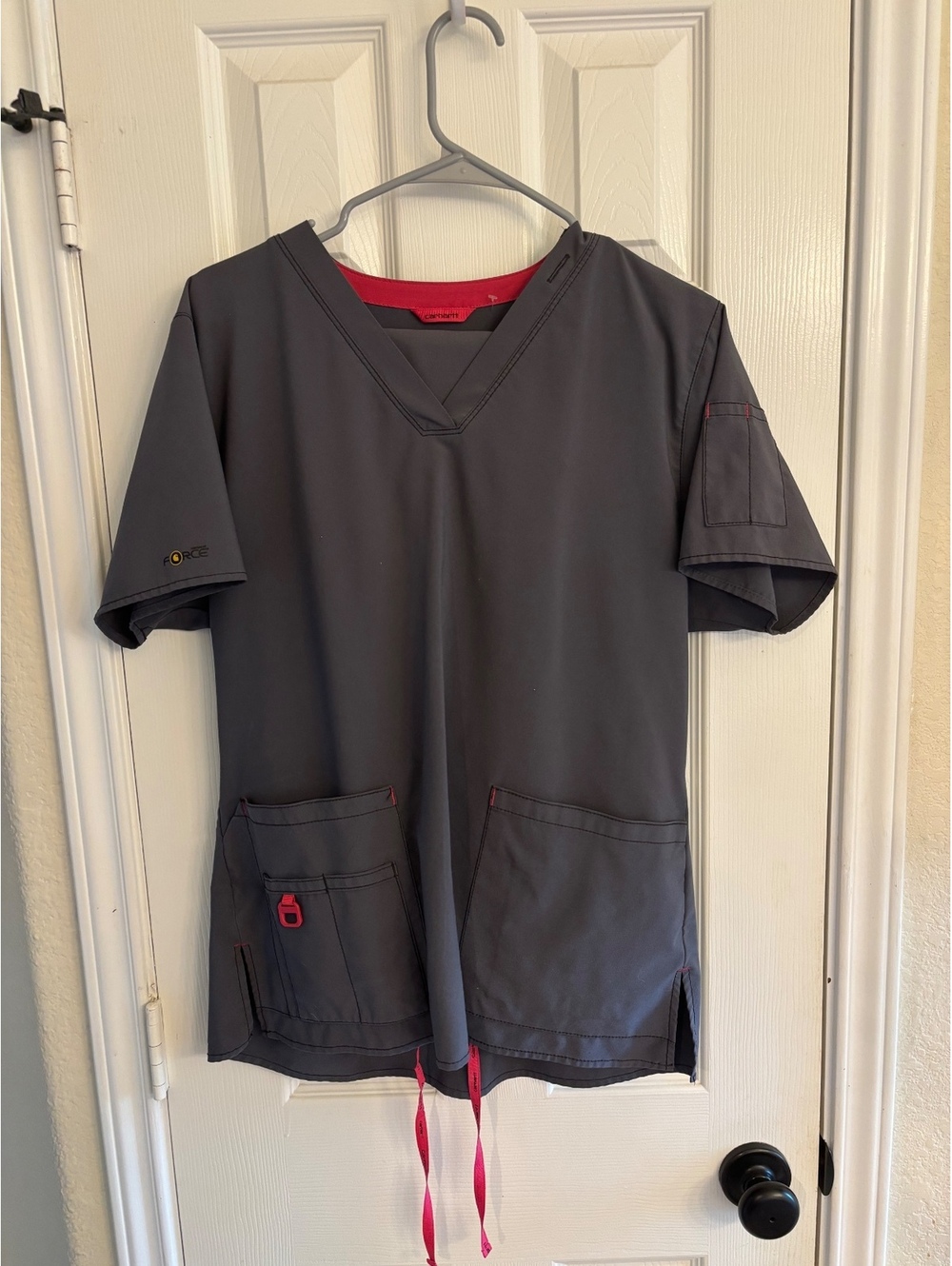 Carhartt Force Gray Scrub Set with Pink Accents - Top & Pants Set